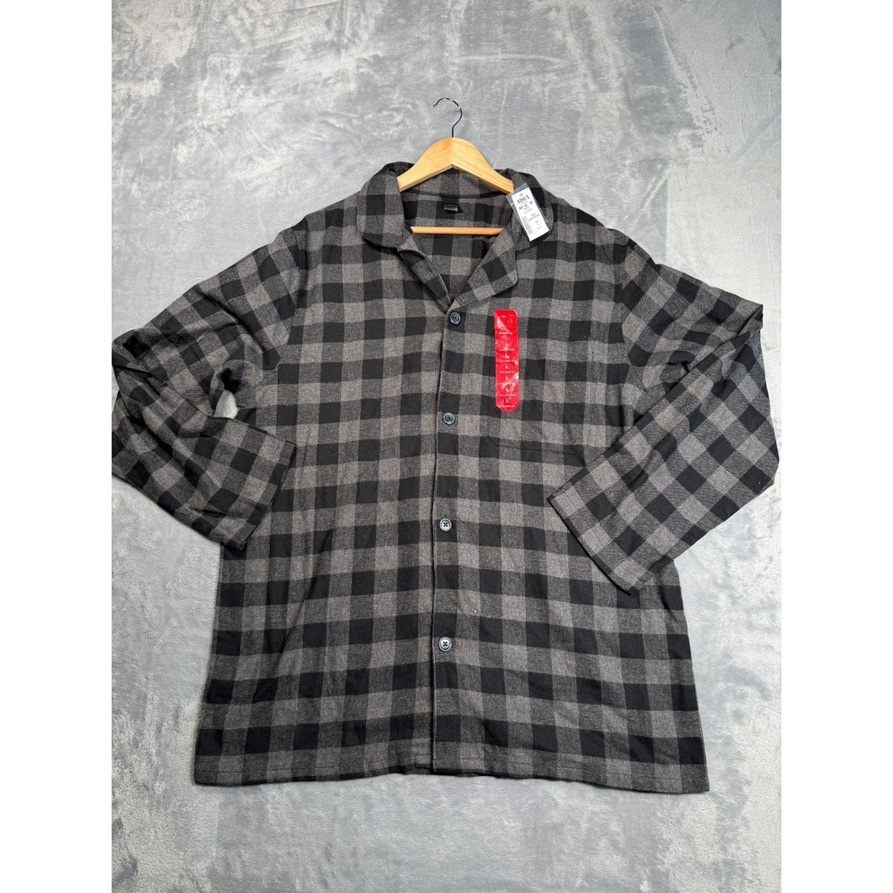 Kohls Mens Sleep Shirt Large Black Gray Buffalo Plaid Flannel LS63P000RR
